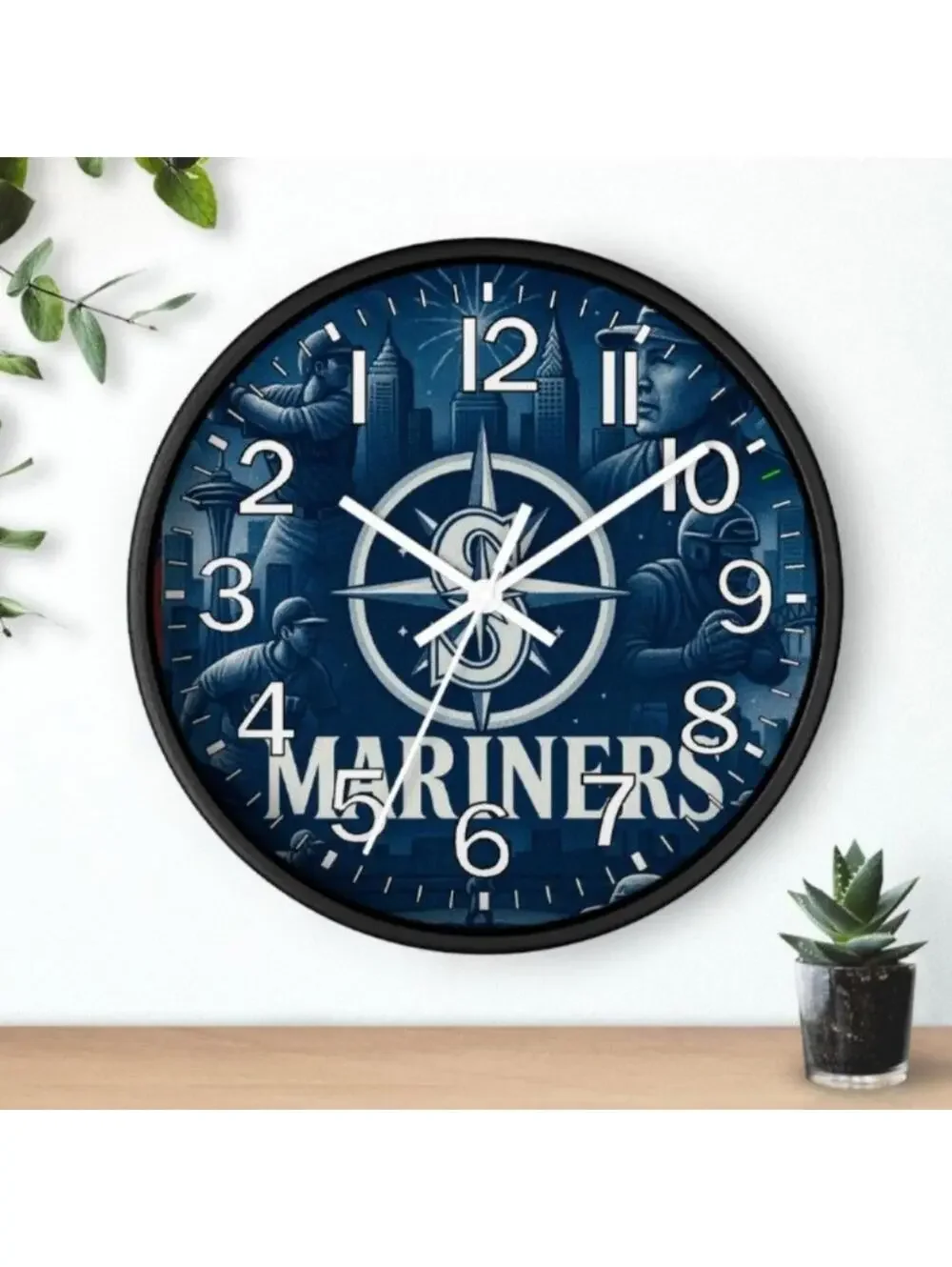 REVERSE TICKING CLOCK Seattle Mariners  Glow In The Dark Wall Clock New!